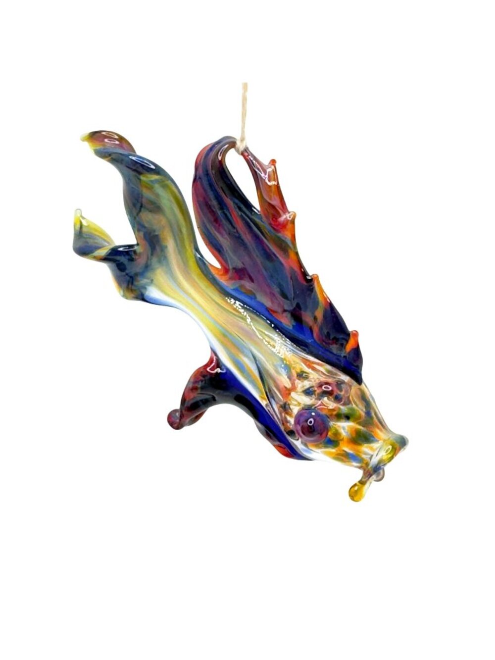 Hand-Blown Murano-Style Glass Fish Ornament Vibrant Colors & Flowing Tail Vtg